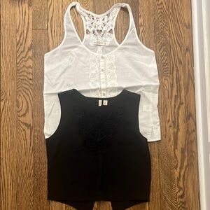 Two - Abercrombie White Lace Tank Top and Black Sleeveless Blouse